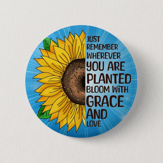 Hand getrokken Zonnebloem en Citaat Ronde Button 5,7 Cm (Voorkant)