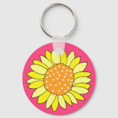 Hand getrokken zonnebloem roze achtergrond sleutelhanger (Achterkant)