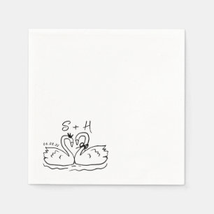 Hand getrokken zwaan hart bruiloft cocktail servet