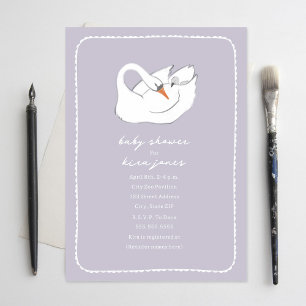 Hand getrokken zwaan mama & Baby shower lavendel Kaart