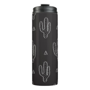 Hand getrokken zwart cactus patroon thermosbeker