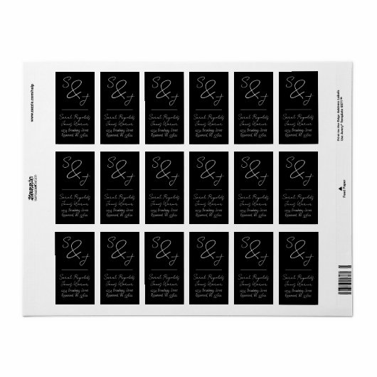 Hand getrokken zwart en wit bruiloft retour adres etiket (Full Sheet)