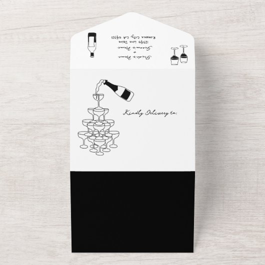 Hand getrokken zwarte illustraties Doodles bruilof All In One Uitnodiging (Buitenkant)