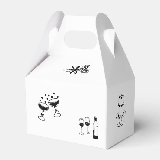 Hand getrokken zwarte illustraties Doodles bruilof Bedankdoosjes (Achterkant)