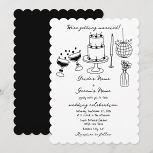 Hand getrokken zwarte illustraties Doodles bruilof Kaart