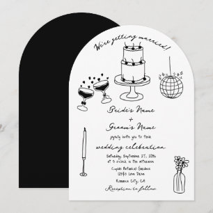 Hand getrokken zwarte illustraties Doodles bruilof Kaart
