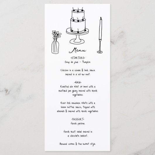 Hand getrokken zwarte illustraties Doodles bruilof Menu (Voorkant)