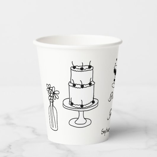 Hand getrokken zwarte illustraties Doodles bruilof Papieren Bekers (Voorkant)