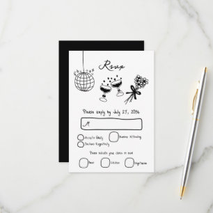 Hand getrokken zwarte illustraties Doodles bruilof RSVP Kaartje