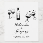 Hand getrokken zwarte illustraties Doodles bruilof Wijn Etiket (Enkel label)