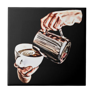 Hand gieten koffie digitale kunst schilderij tegeltje