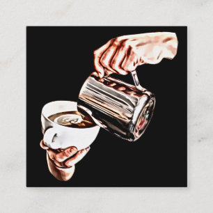 Hand gieten koffie digitale kunst schilderij vierkante visitekaartje