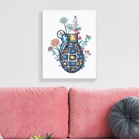 Hand Grenade Vase of Flowers Canvas Afdruk (Insitu (Woonkamer))