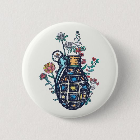 Hand Grenade Vase of Flowers Ronde Button 5,7 Cm (Voorkant)