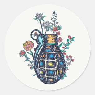 Hand Grenade Vase of Flowers Ronde Sticker