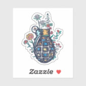 Hand Grenade Vase of Flowers Sticker (Vel)