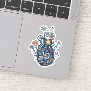 Hand Grenade Vase of Flowers Sticker