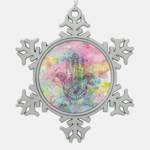 Hand HAMSA van het symbool van Fatima Tin Sneeuwvlok Ornament
