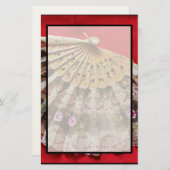  Hand Held Fan op een rode achtergrond Briefpapier (Voorkant / Achterkant)