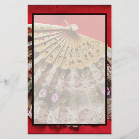  Hand Held Fan op een rode achtergrond Briefpapier (Voorkant)