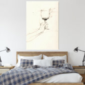 Hand houden van wijn glas schets - canvas afdruk (Insitu (Slaapkamer))