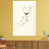 Hand houden van wijn glas schets - canvas afdruk (Insitu (Woonkamer))