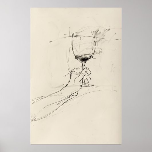 Hand houden van wijn glas schets - poster (Voorkant)