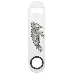 Hand Illustrated Artsy Floral Zee Turtle Speed Flessenopener