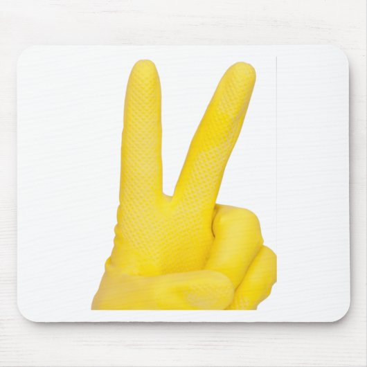 hand in gele latexhandschoen muismat (Voorkant)