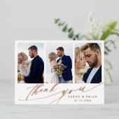 Hand Lettered 4 Foto Wedding Bedankt Folie kaart (Staand Voorkant)