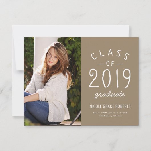 Hand Lettered Afstuderen Fotoaankondiging Buff Aankondiging (Voorkant)