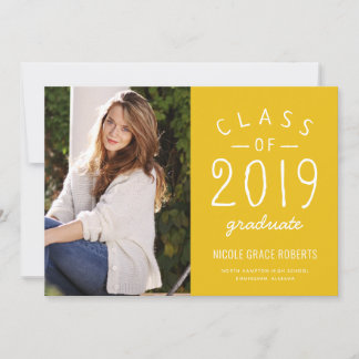 Hand Lettered Afstuderen Fotoaankondiging Geel Aankondiging