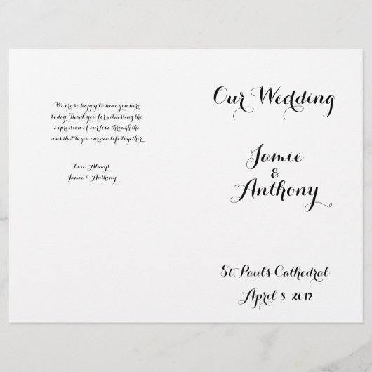 Hand Lettered Calligraphy Wedding Programme (Voorkant)
