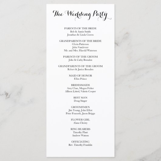 Hand Lettered Calligraphy Wedding Programme Programma (Achterkant)