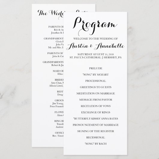 Hand Lettered Calligraphy Wedding Programme Programma (Voorkant / Achterkant)