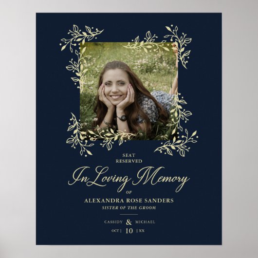 Hand Lettered Chic Flourish Navy Wedding Memoral P Poster (Voorkant)