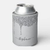 Hand Lettered Custom Name Silver Glitter Drips Blikjeskoeler (Blikje Voorkant)