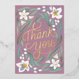 Hand Lettered Daffodil Gold Foil Hartelijk dank Folie Uitnodiging