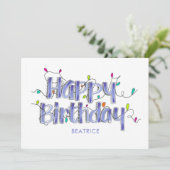 Hand Lettered Dusty Blue Happy Birthday Flat Kaart (Staand voorkant)