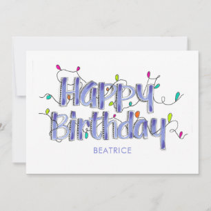 Hand Lettered Dusty Blue Happy Birthday Flat Kaart