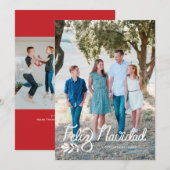 Hand Lettered Feliz Navidad Foto Kerst Kaart (Voorkant / Achterkant)