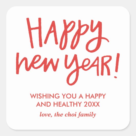 Hand Lettered Happy New Year Stickers - Rood (Voorkant)