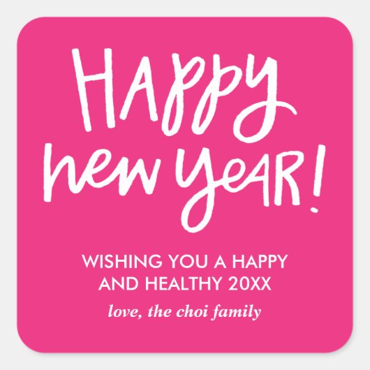 Hand Lettered Happy New Year Stickers - Roze (Voorkant)