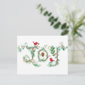 Hand lettered Joy Christmas Red Bird Postcard Feestdagenkaart (Staand voorkant)
