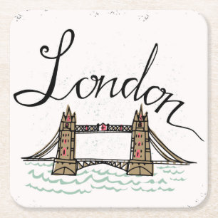 Hand Lettered London Bridge Vierkante Kartonnen Onderzetter