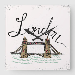 Hand Lettered London Bridge Vierkante Klok