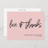 Hand-Lettered Love Bedankt Blush Roze Briefkaart (Voorkant / Achterkant)