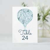 Hand Lettered Love Blue Trouwtafel Nummers Kaart (Staand voorkant)