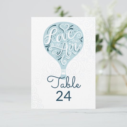 Hand Lettered Love Blue Trouwtafel Nummers Kaart (Staand voorkant)