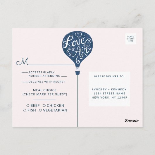 Hand Lettered Love Navy Bruiloft Maaltijd Keuze RS Briefkaart (Achterkant)